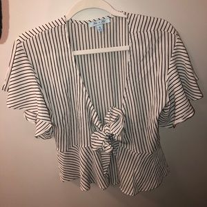 White and Black Striped Flowy Top